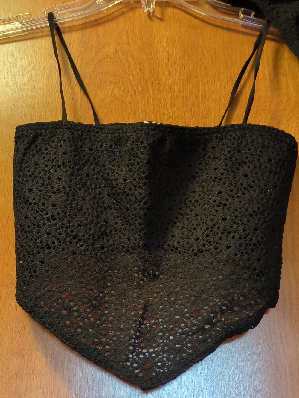 Black Lace Handkerchief Hem Camisole Top & Thong